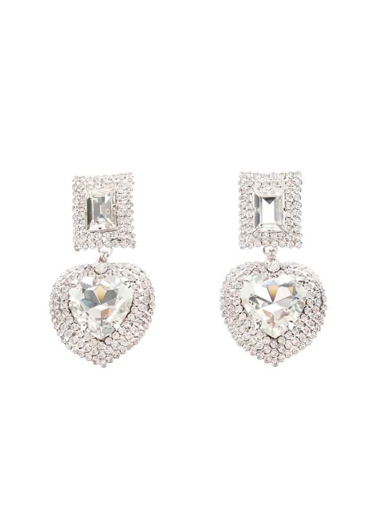 Alessandra Rich Crystal Heart With Square Clip Earrings - CRYSTAL SILVER (Silver)
