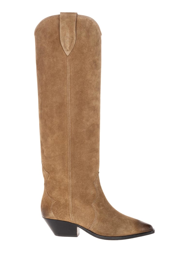 suede knee high boots taupe