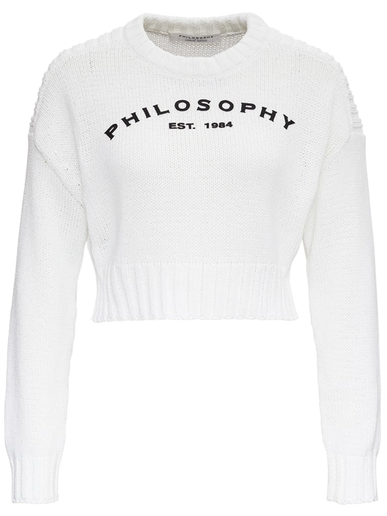 Philosophy di Lorenzo Serafini Cotton Blend Short Sweater With Logo - White