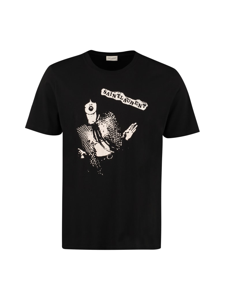 Saint Laurent Printed Cotton T-shirt - black