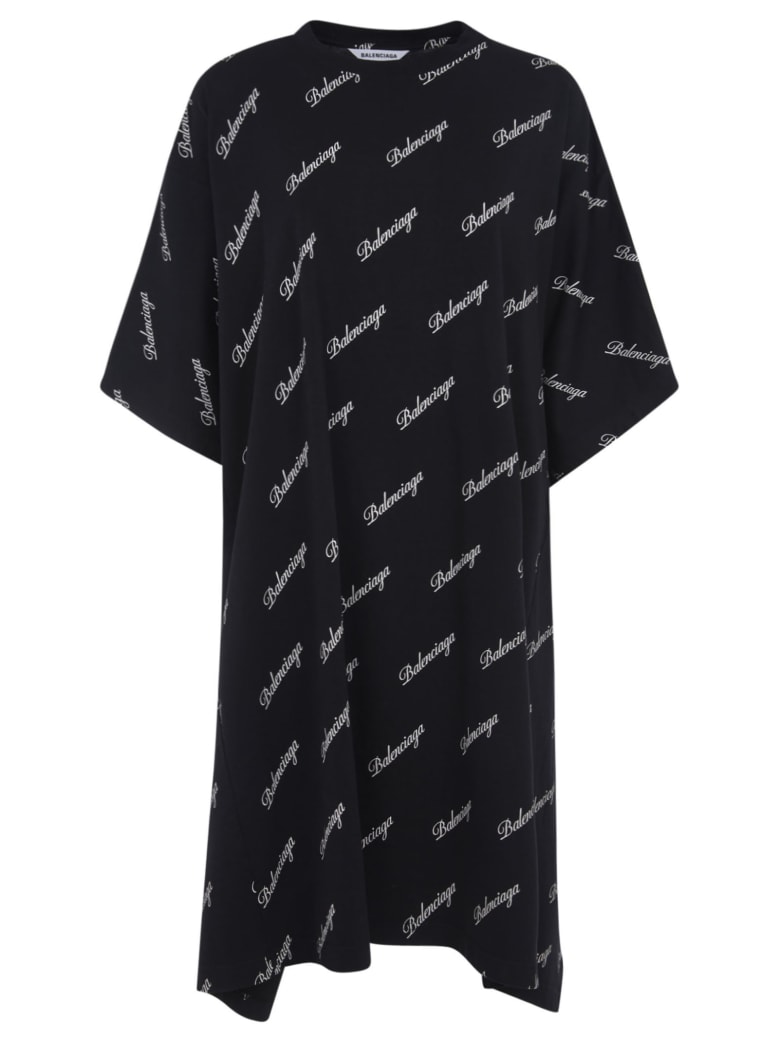 Balenciaga Logo Motif Print Dress - Black/White