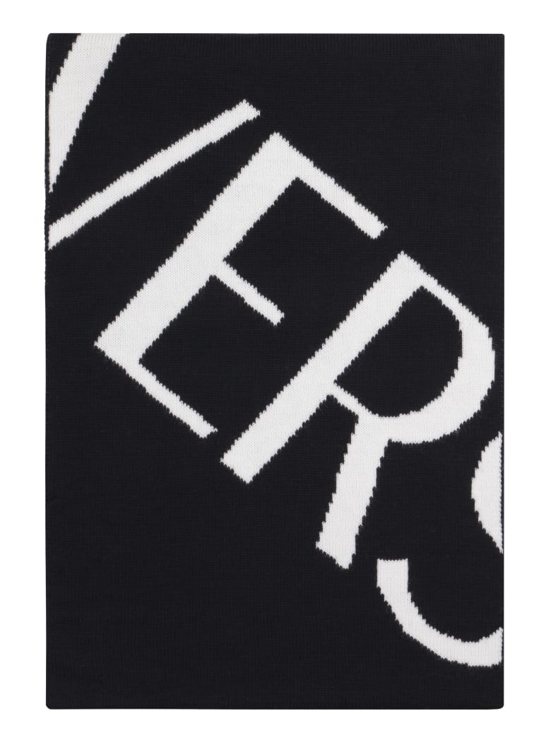 Versace Wool Scarf With Logo Intarsia - black