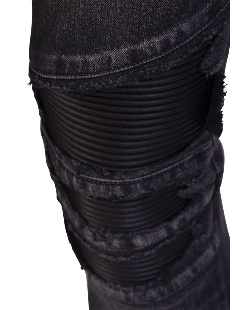balmain black biker jeans