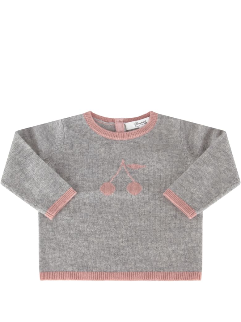 Bonpoint Grey Sweater For Babygirl With Cherries - Grigio