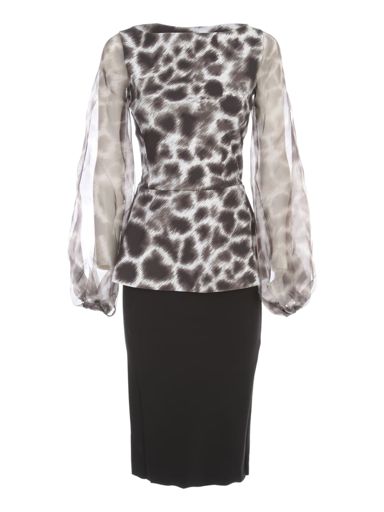 La Petit Robe Di Chiara Boni Printed Dress Boat Neck Voille Sleeve - Tsavo Black