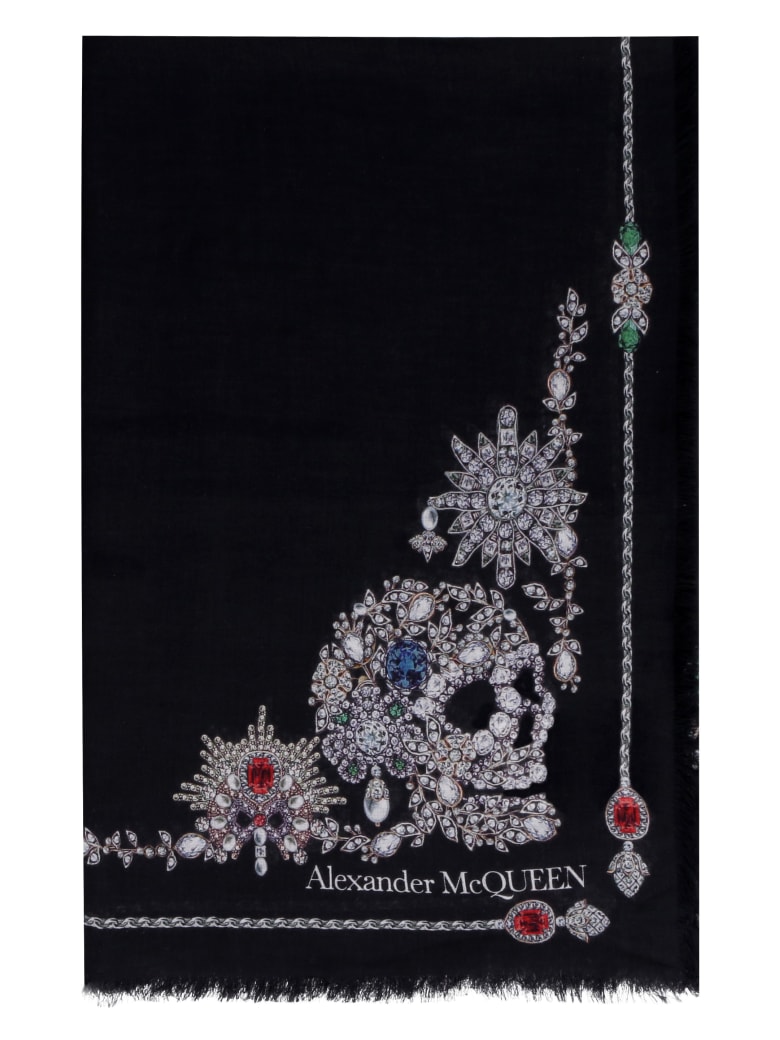 Alexander McQueen Treasure Skeleton Silk Scarf - black