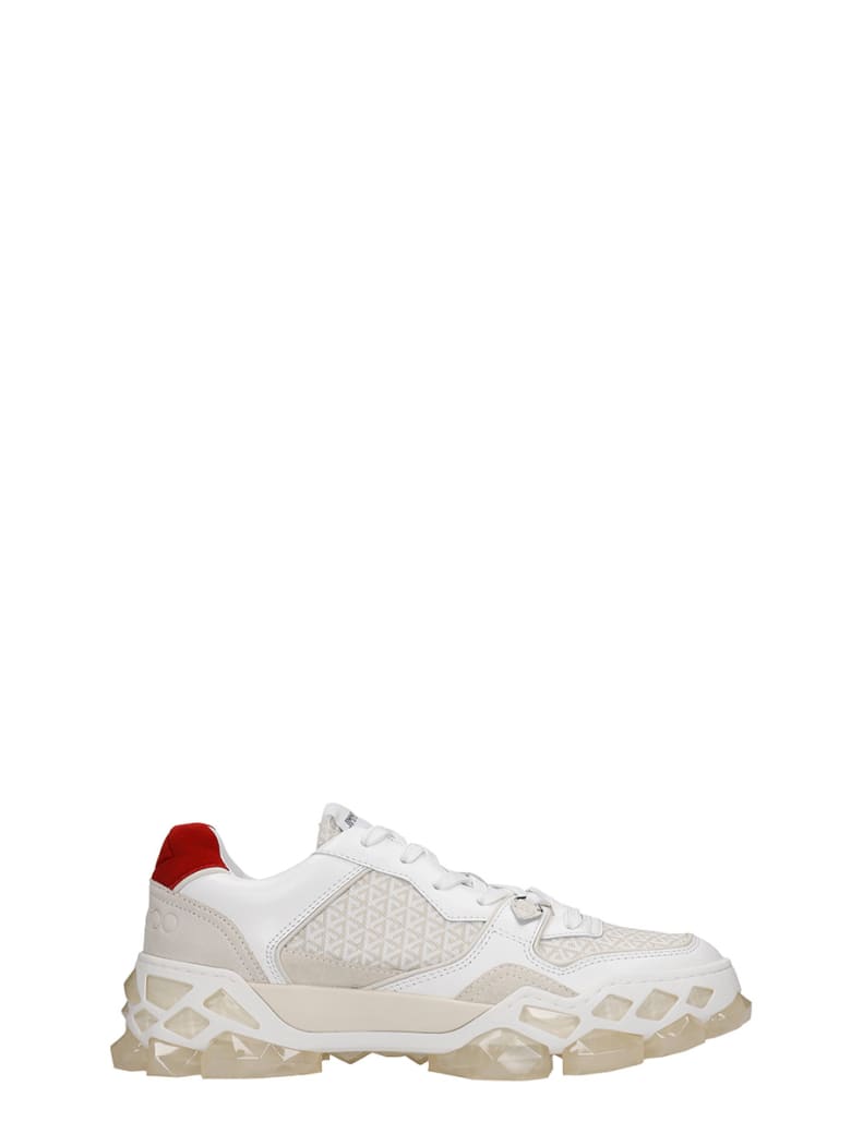 Jimmy Choo Diamond X Train Sneakers In White Leather - white