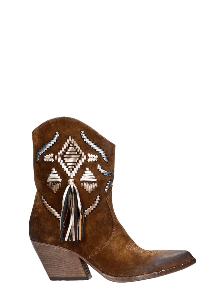 Elena Iachi Texan Ankle Boots In Leather Color Suede - leather color