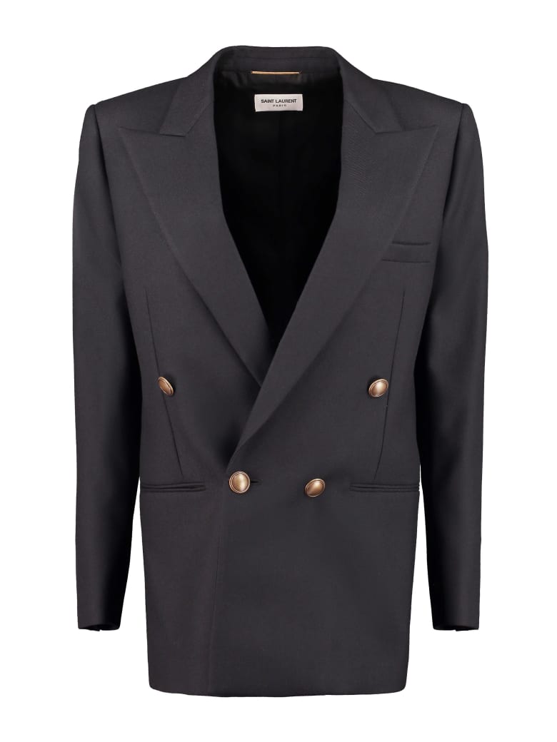 Saint Laurent Double-breast Virgin Wool Blazer - blue