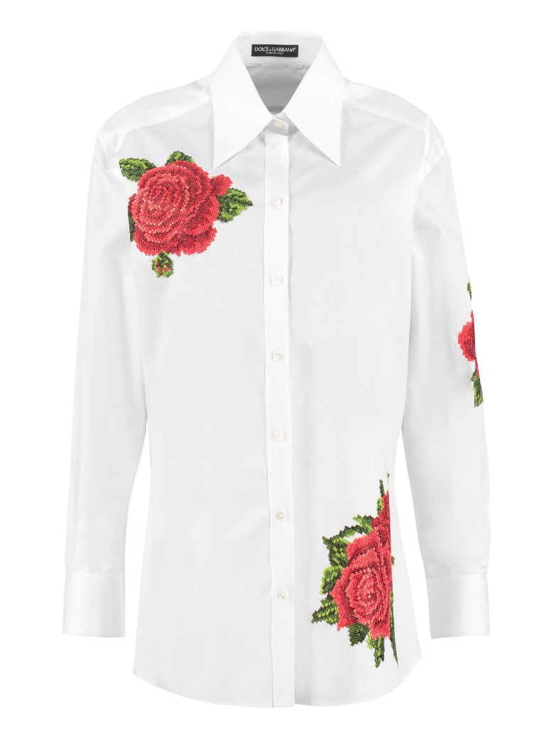 Dolce & Gabbana Embroidered Poplin Shirt - White
