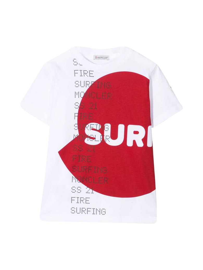 Moncler White T-shirt With Red Print - Unica