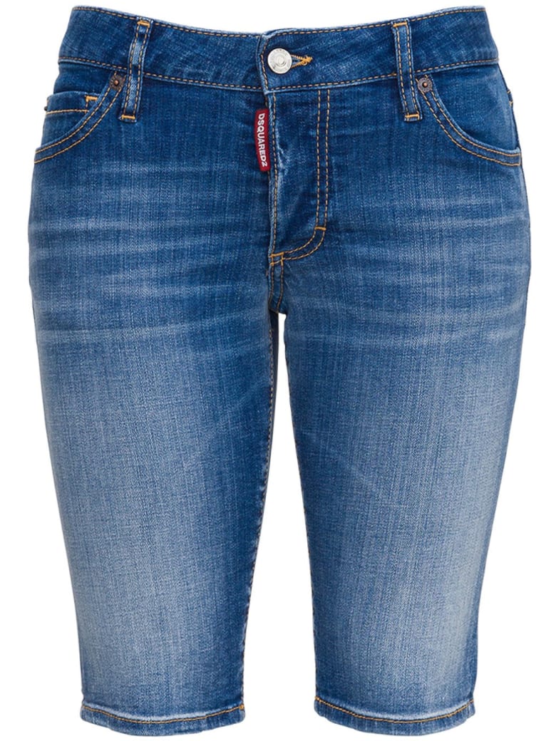 Dsquared2 Cotton Denim Bike Shorts - Blu