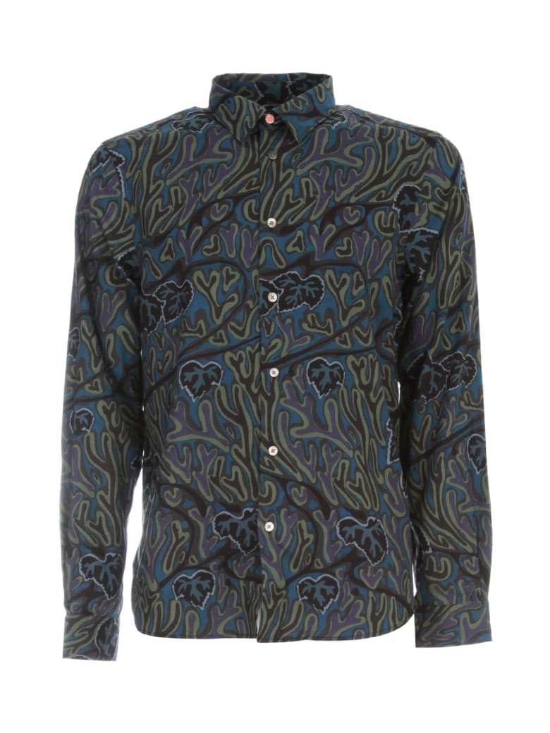 Paul Smith Tailored Fit L/s Shirt W/leaves - Blu