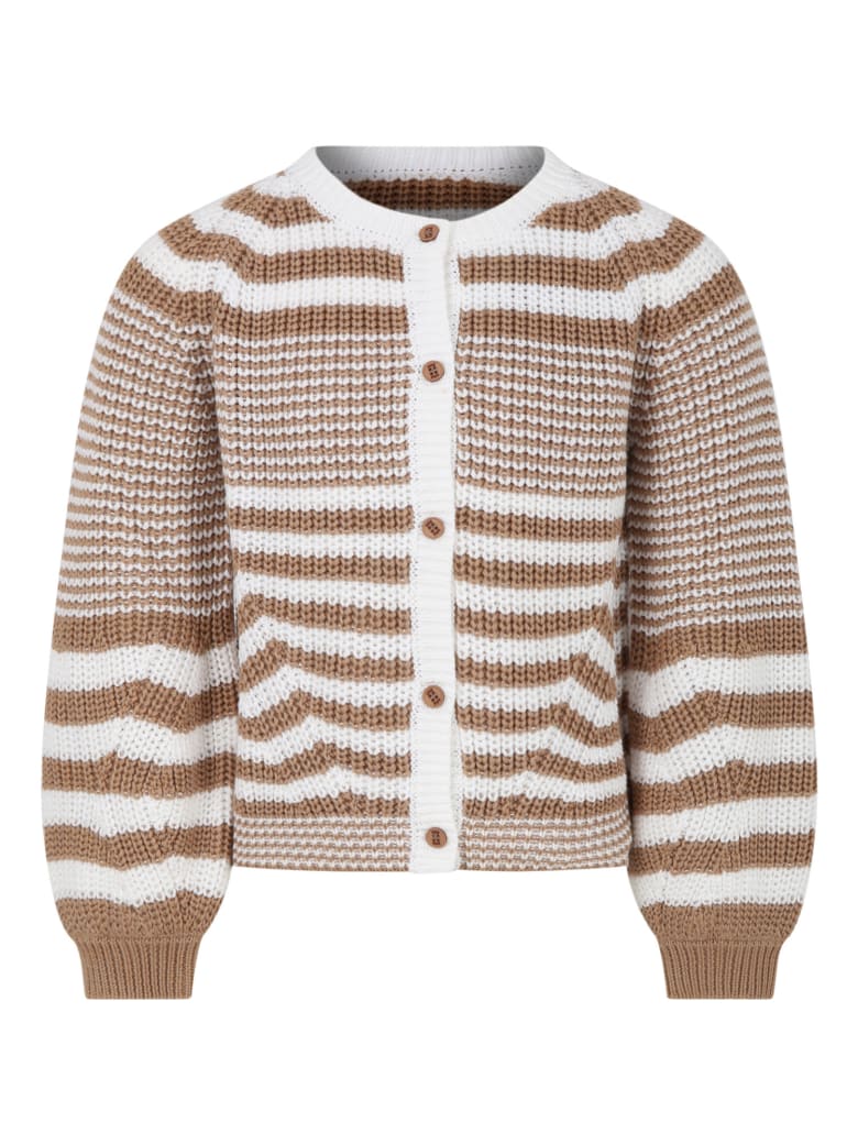 Douuod Multicolor Cardigan For Girl With Stripes - Ivory