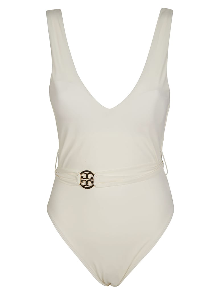Tory Burch Miller Plunge One-piece Bodysuit - Ivory
