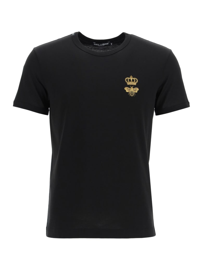 Dolce & Gabbana T-shirt With Bee And Crown Embroidery - Nero