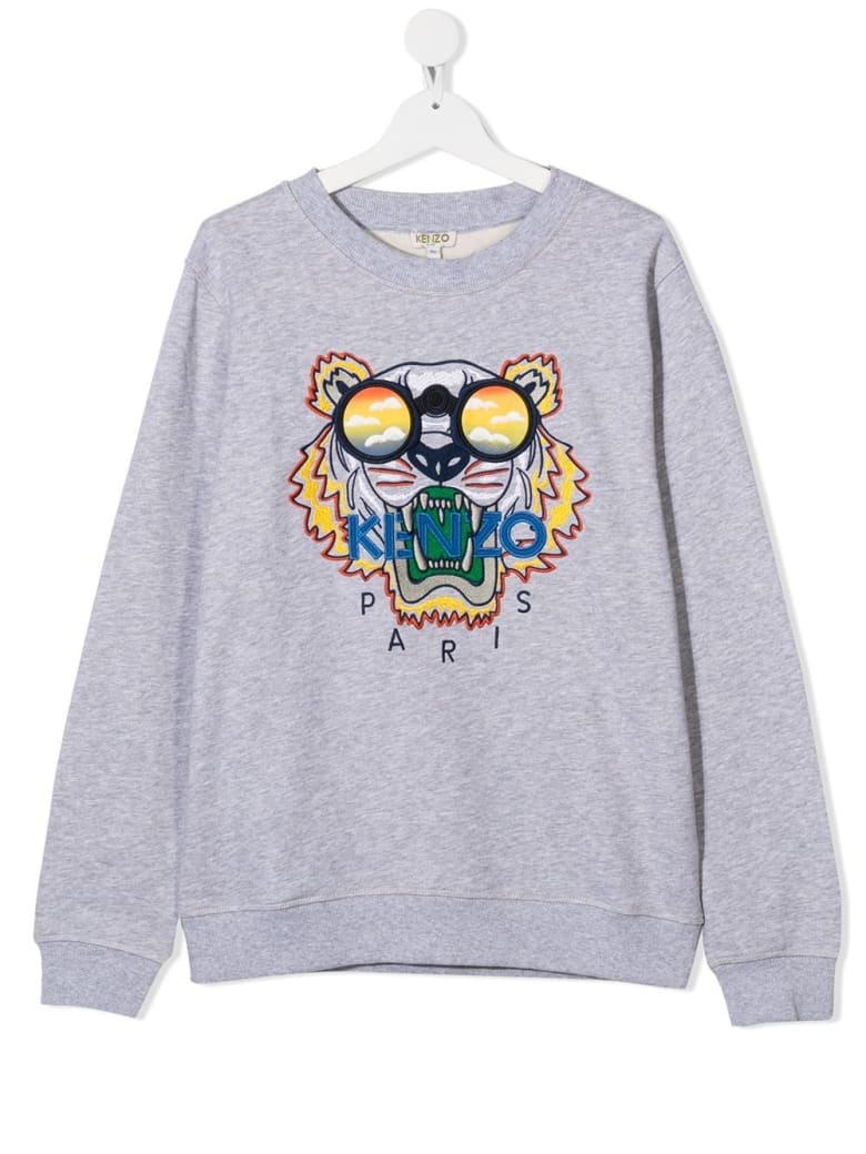Kenzo Kids Sweatshirt With Tiger Embroidery And Logo - Grey
