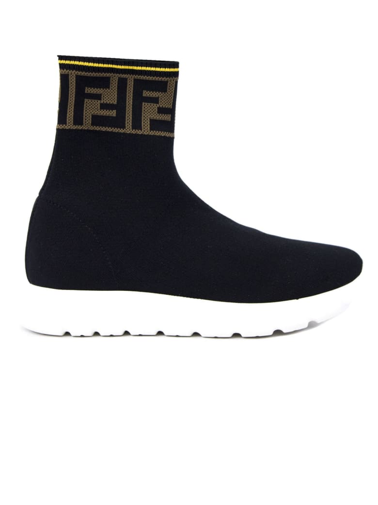 Fendi Black Stretch-mesh Junior High-top Sneakers - Bicolore