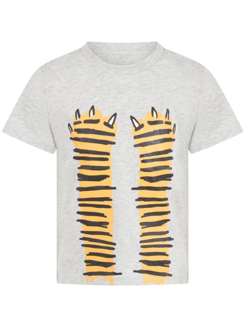 Stella McCartney Grey T-shirt For Kids With Paws - GREY