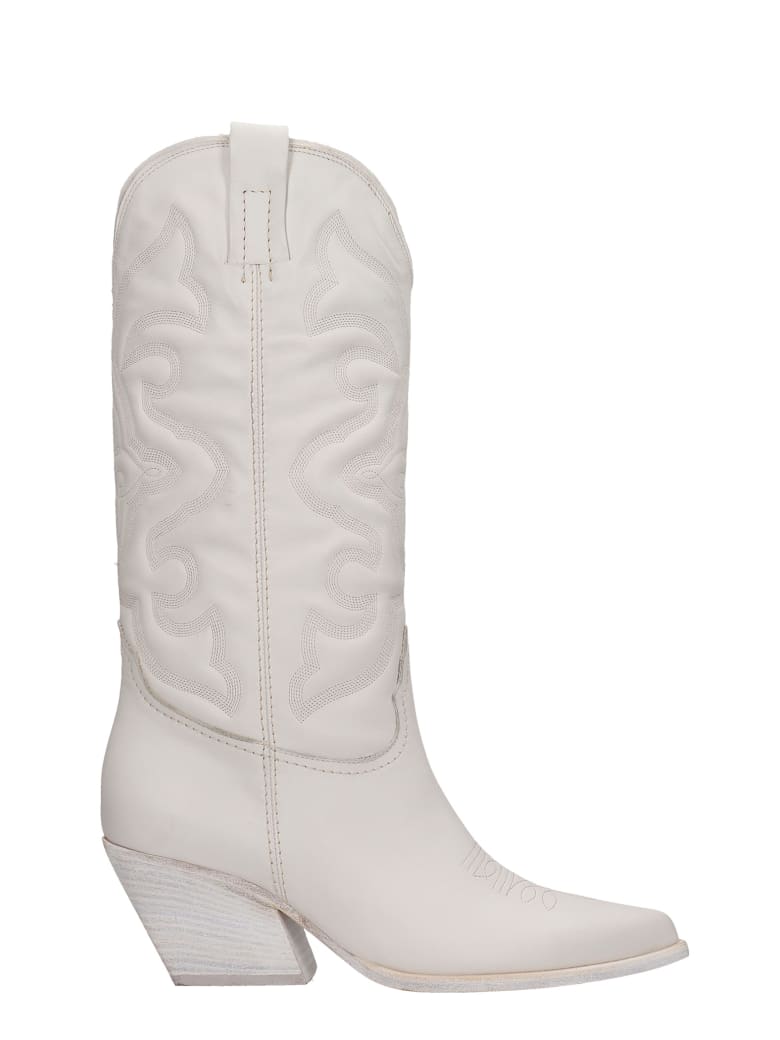 Elena Iachi Texan Boots In White Leather - white