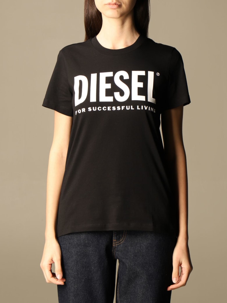 Diesel T-shirt Diesel Cotton T-shirt With Laminated Logo - Black