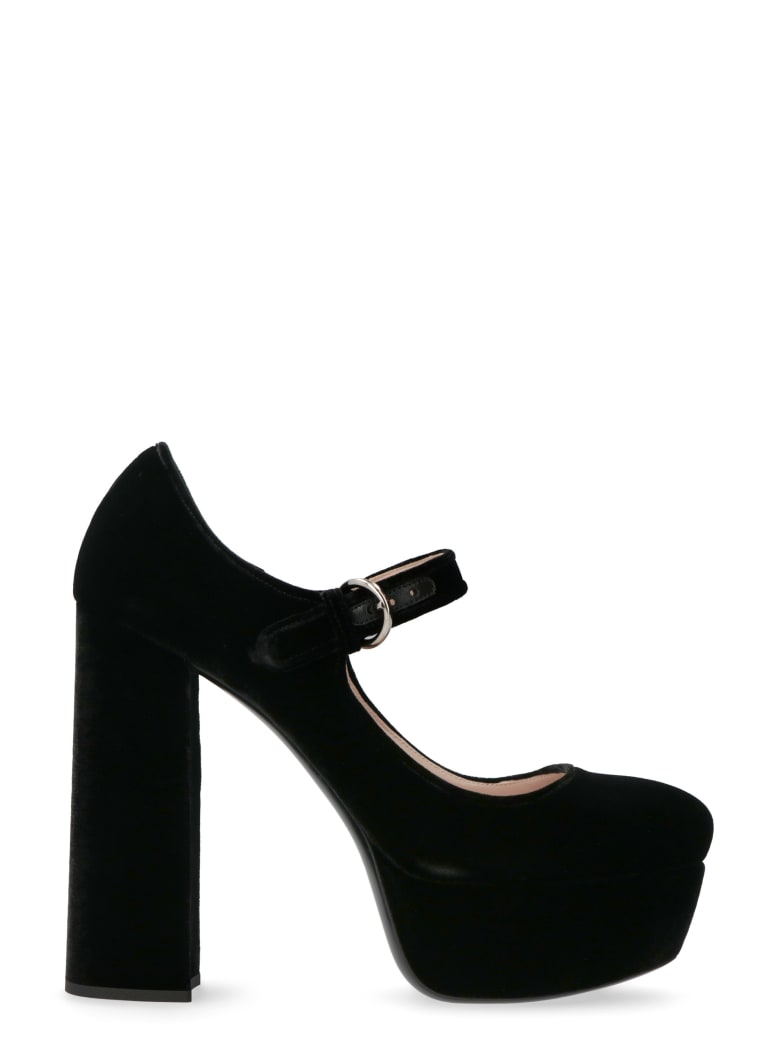 Miu Miu Velvet Mary-jane Pumps - black