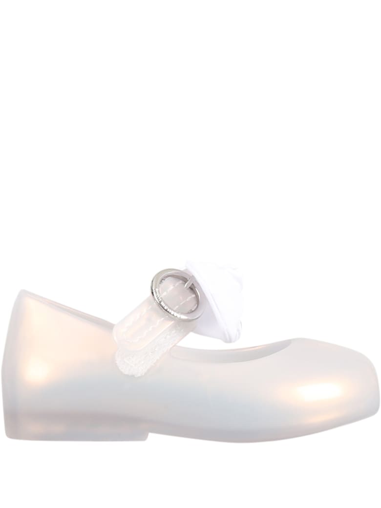 Melissa White Ballerina Flats For Girl With Bow - White