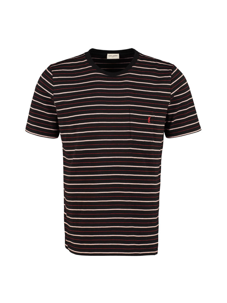 Saint Laurent Striped Cotton T-shirt - black
