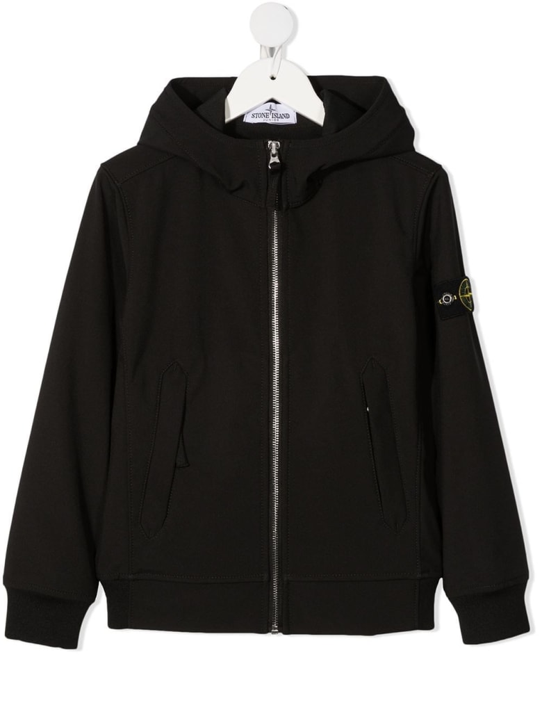 Stone Island Junior Black Hoodie With Logo Patch - Nero.