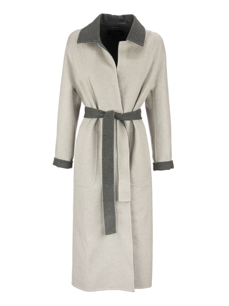 Loro Piana Kerrin Coat With Belt Silver Grey - Silver/grey