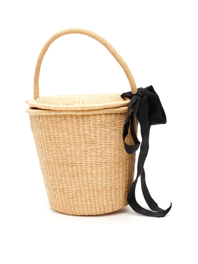 Sensi Studio Wicker Bucket Bag With Bow - BEIGE (Beige)