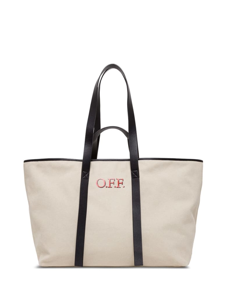 Off-White Tote Commercial Shopper In Canvas - Beige