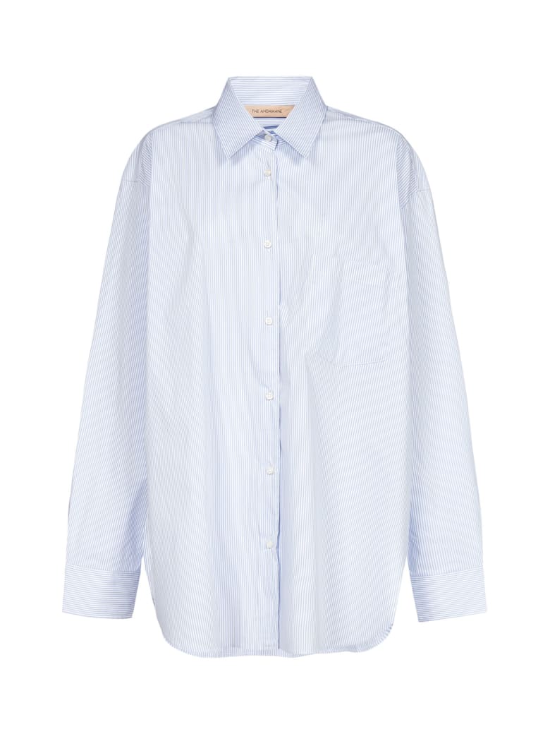 Andamane Georgiana Oversized Striped Cotton Shirt - Cielo_white
