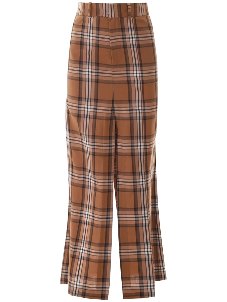 A.W.A.K.E. Mode Checkered Pant Skirt - BROWN BEIGE WHITE CHECK (Brown)