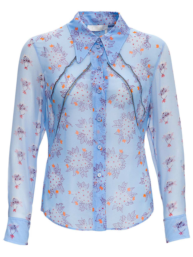 Chloé Floral Silk Shirt - Light blue
