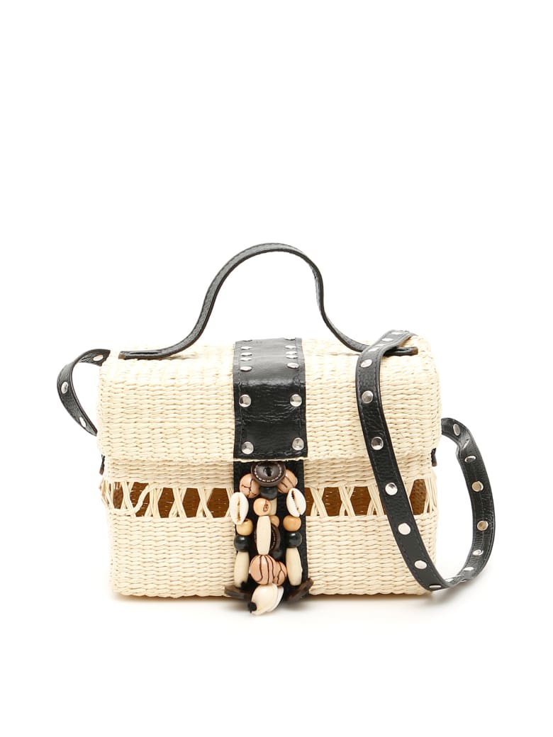 Sensi Studio Wicker Box Bag - NATURAL BLACK (Beige)