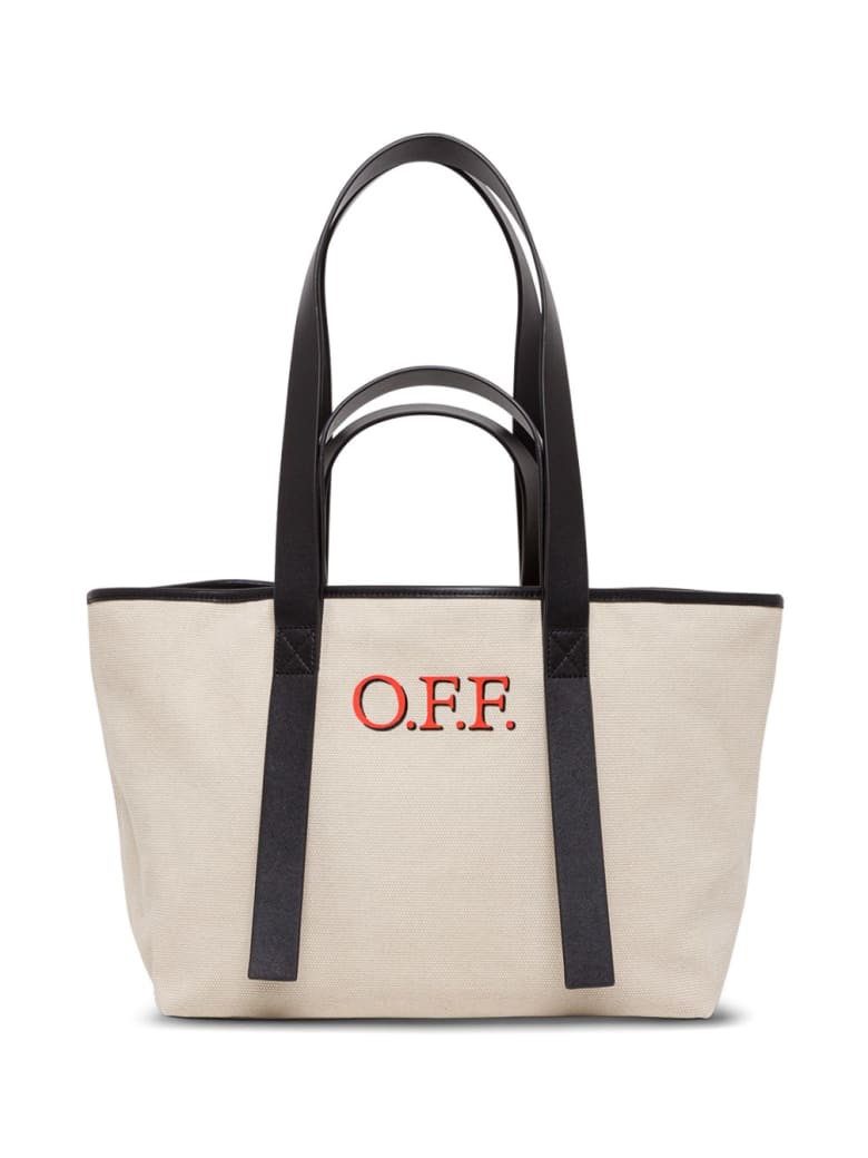Off-White Tote Commercial Shopper In Canvas - Beige
