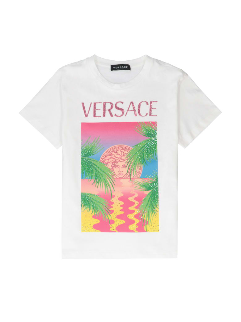 Young Versace Printed Cotton T-shirt - White