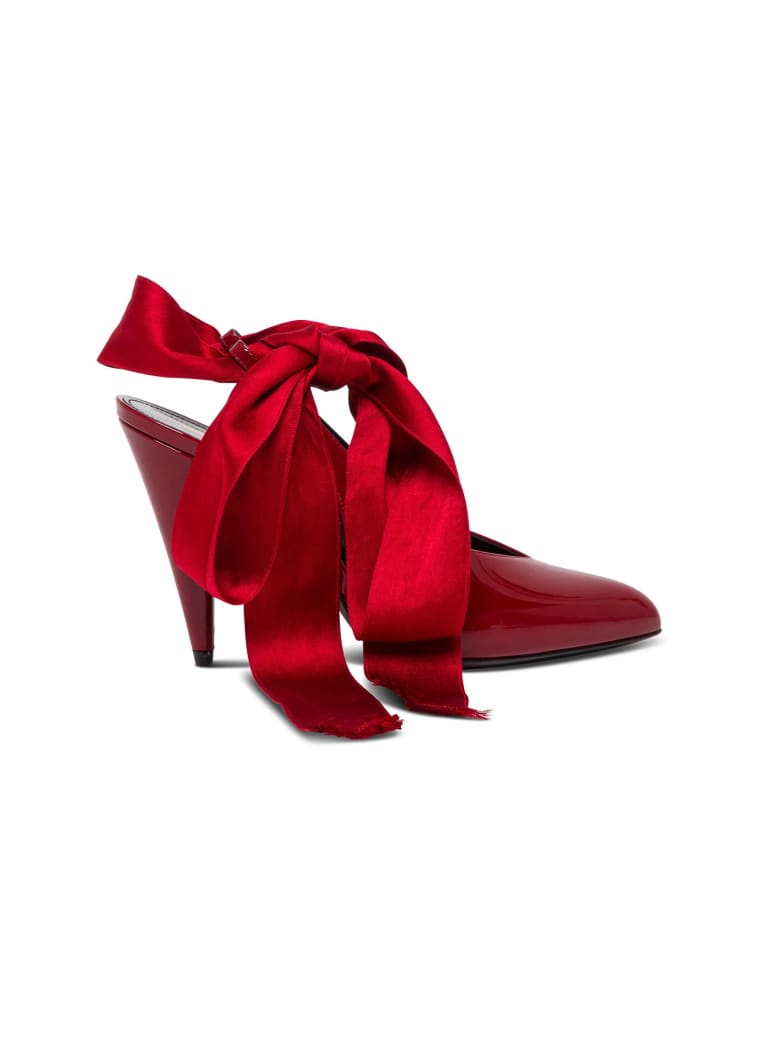 Saint Laurent Venus Pumps In Patent Leather With Satin Bow - Rosso