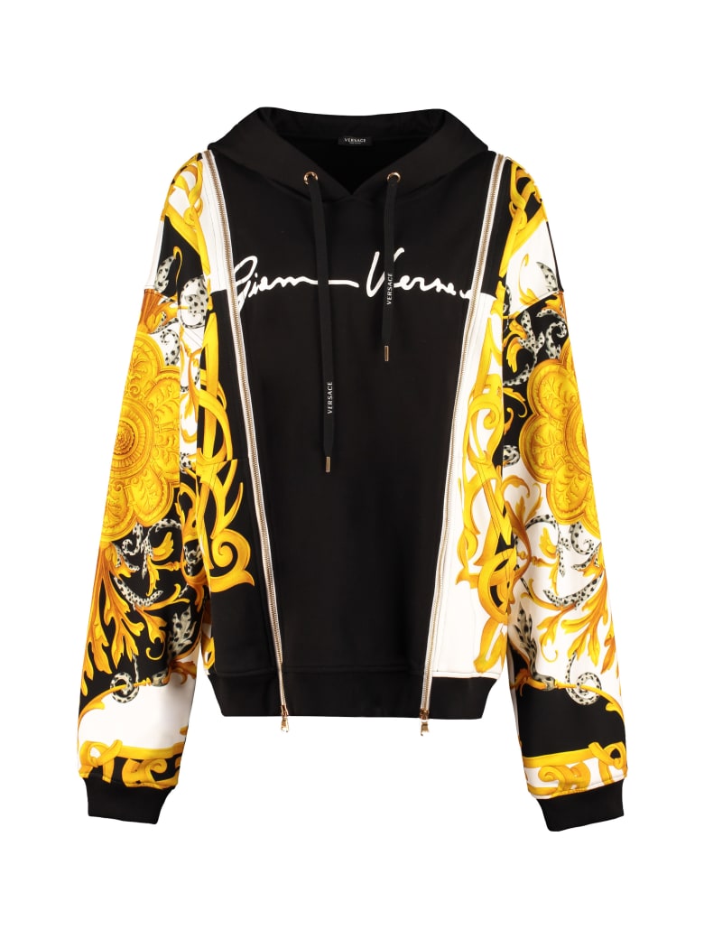 Versace Printed Cotton Hoodie - black