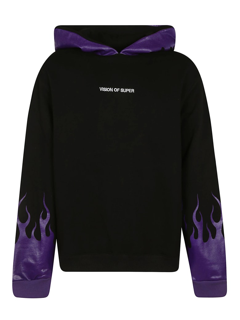 Vision of Super Flame Printed Hoodie - Black/Purple