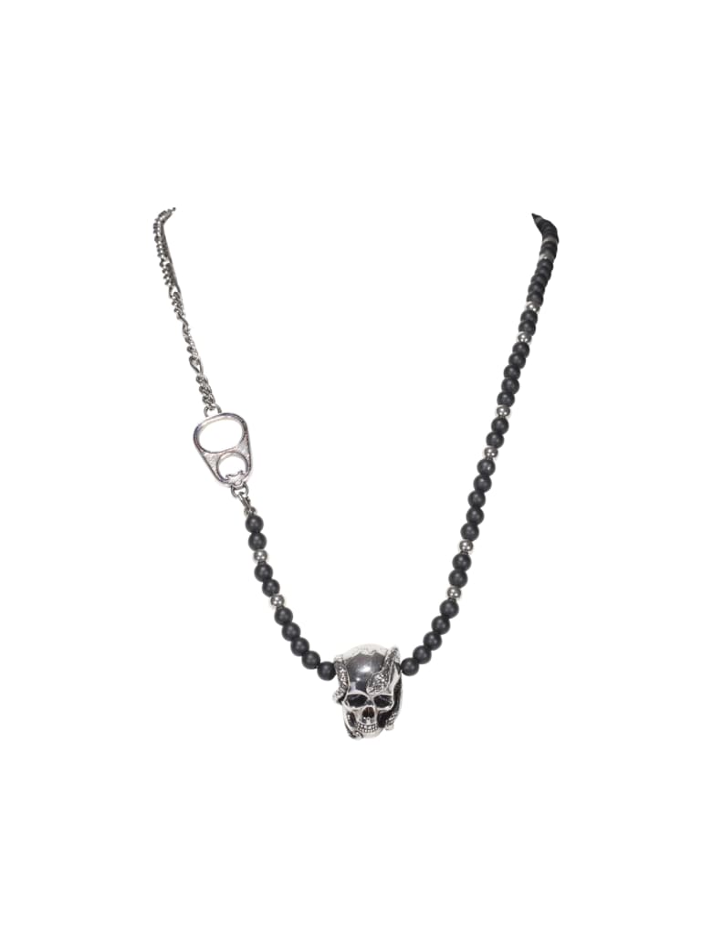 Alexander McQueen Beads And Skull Necklace - BLACK/SILVER