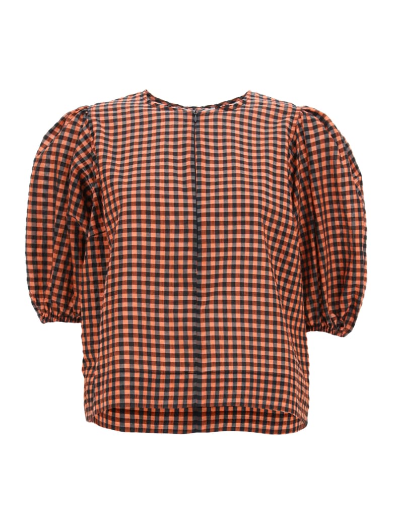 Ganni Seersucker Check Top - Rosso