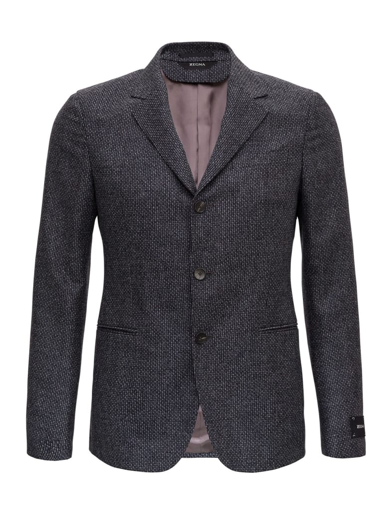 Z Zegna Single-breasted Blazer In Wool - Grey