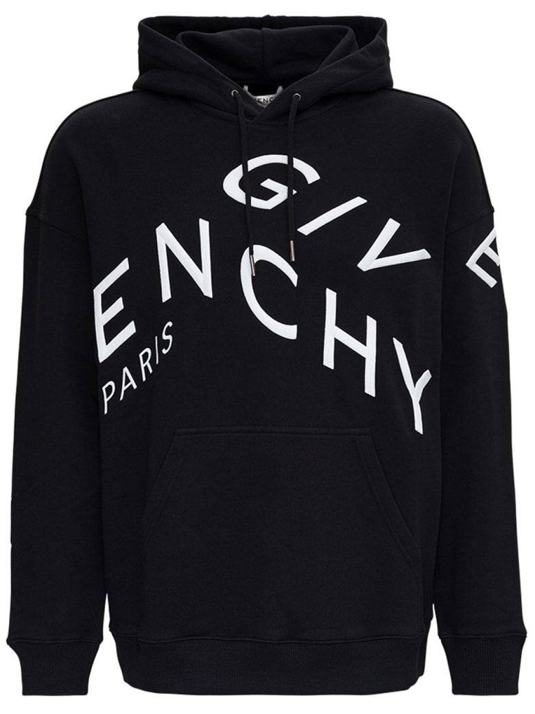 Givenchy Black Jersey Hoodie With Refracted Logo - Black