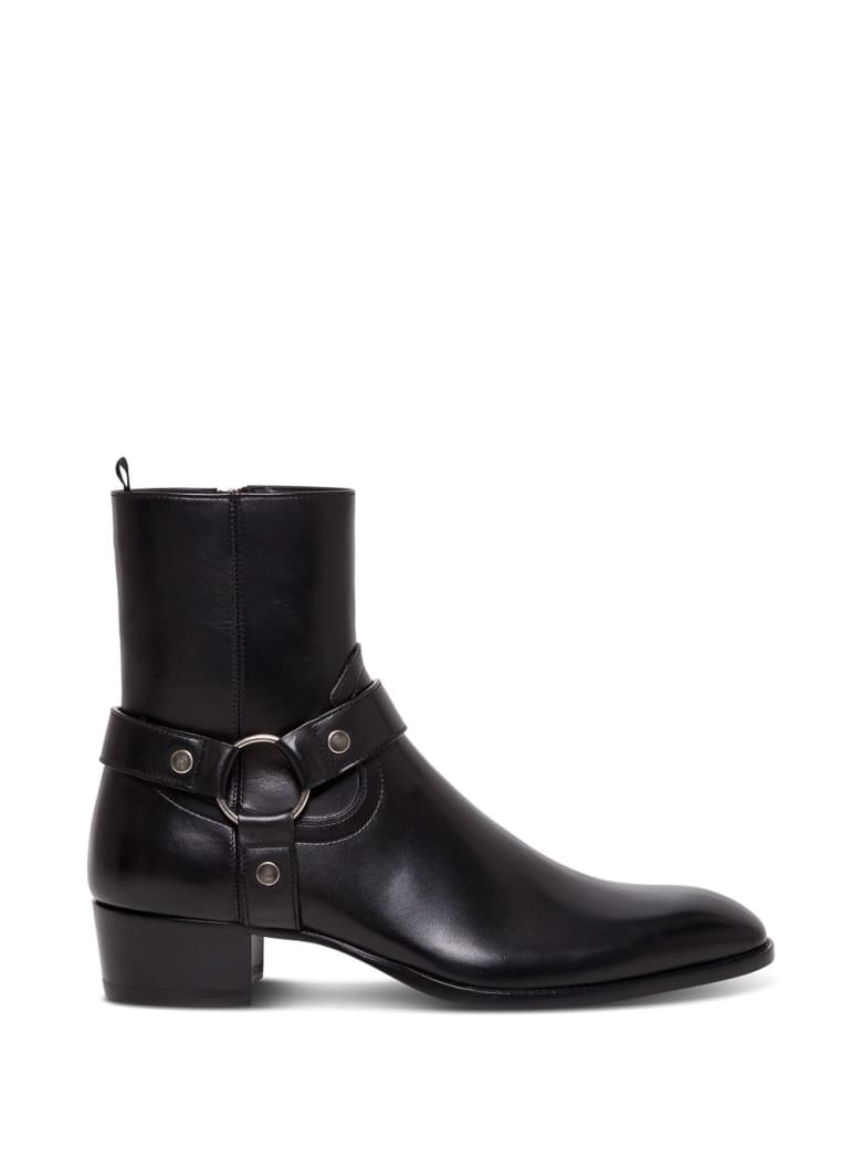 Saint Laurent Wyatt Ankle Boots In Black Leather - Black