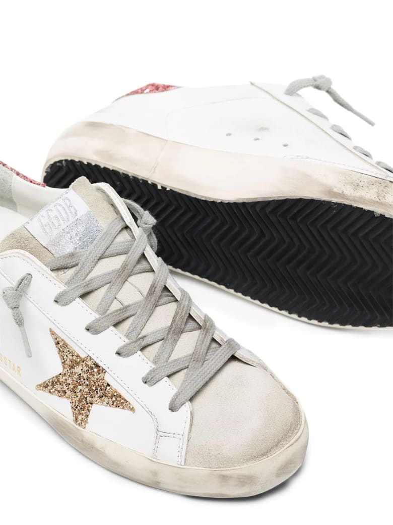 Golden Goose Woman White Super Star Sneakers With Pink And Gold Glitter Details Iicf