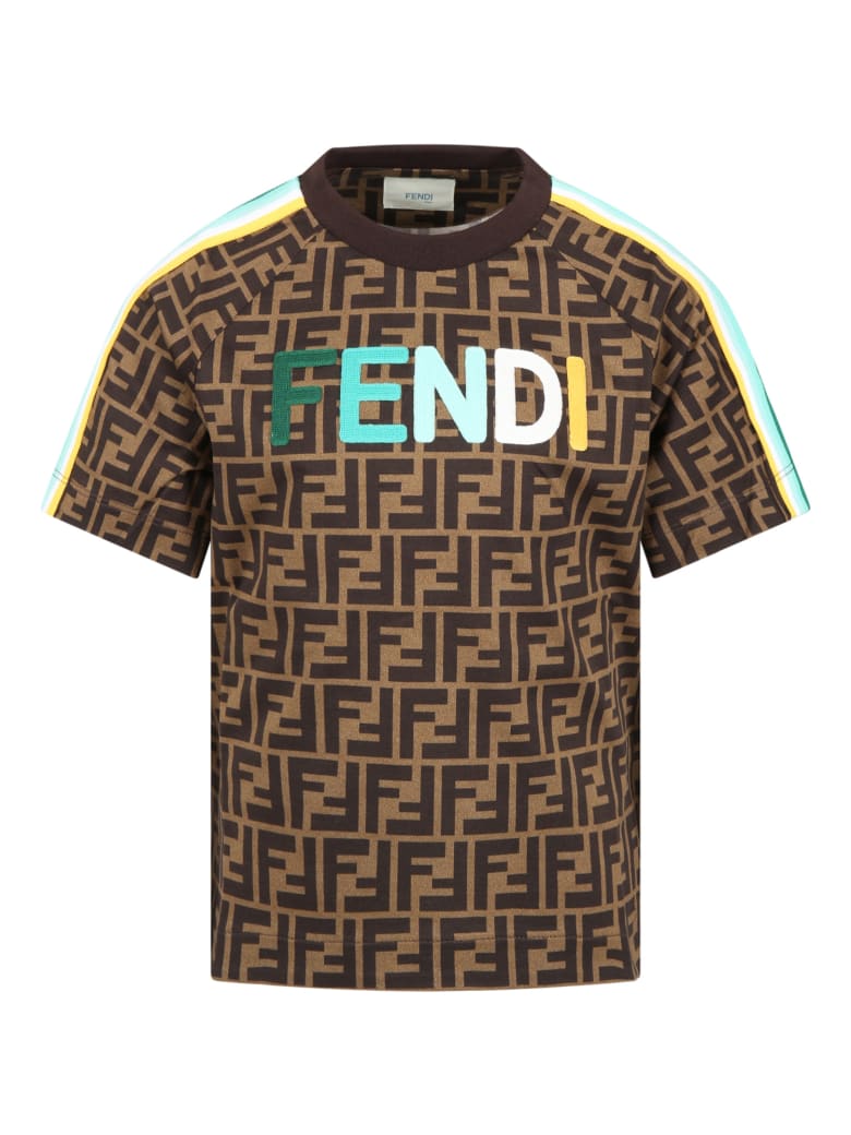 Fendi Brown T-shirt For Kids With Double Ff - Brown