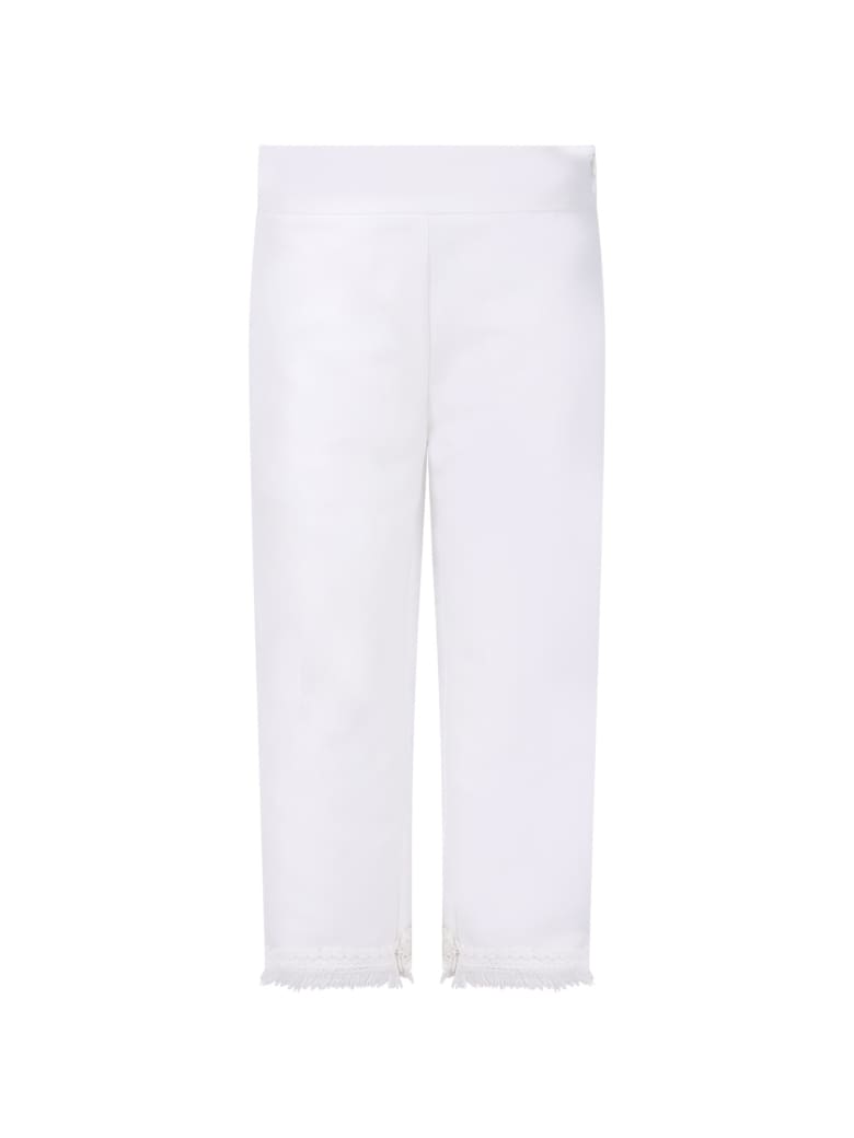 Loredana White Trousers For Girl With Fringed - White