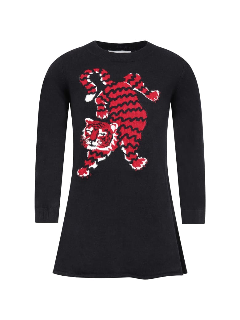 Sonia Rykiel Black Dress For Girl With Tiger - Black